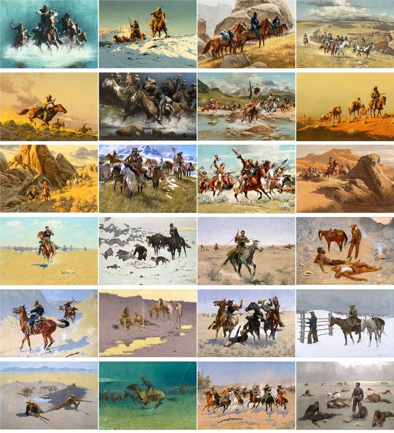 PIXILUV Vintage PostCards 24 pcs Western Cowboys Pioneers Indians Wild West Vintage Art wORK - Image 2